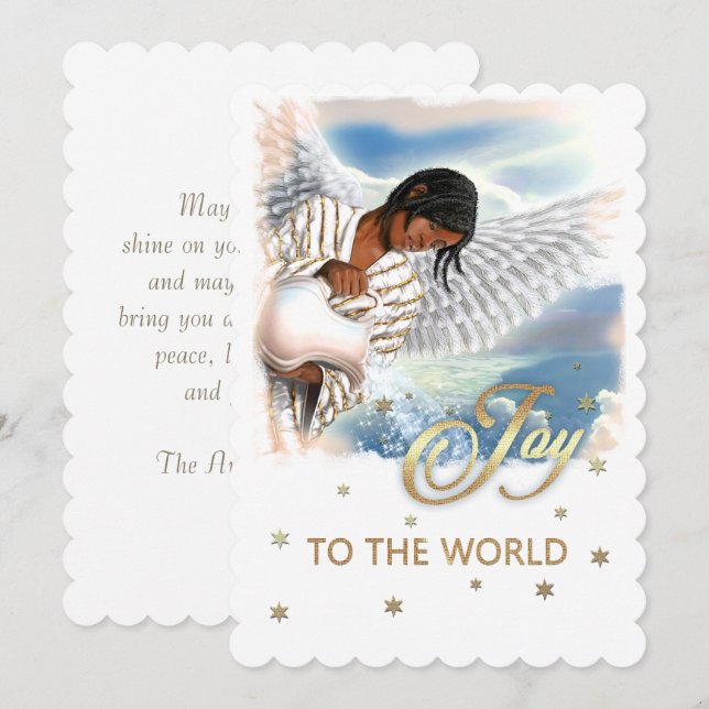 Tarjeta Festiva Alegría al mundo. Navidades Angel de Estados Unido (Anverso / Reverso)