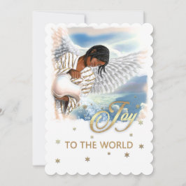 Tarjeta Festiva Alegría al mundo. Navidades Angel de Estados Unido