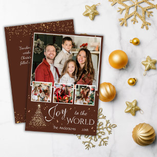 Tarjeta Festiva Alegría al mundo por los Navidades marrones del co
