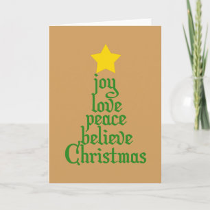 Tarjeta Festiva Alegría, amor, paz, creencia, Navidades