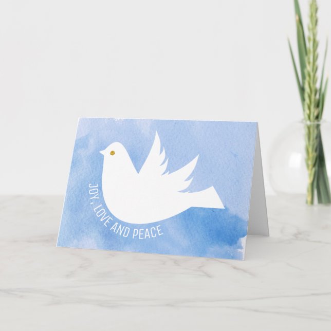 Tarjeta Festiva Alegría, amor y paz docenas acuarela azul (Anverso)