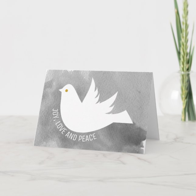 Tarjeta Festiva Alegría, amor y paz docenas acuarela gris (Anverso)