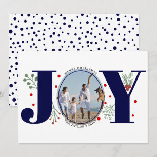 Tarjeta Festiva Alegría azul marina con Navidades de bayas foto