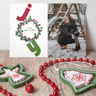 Tarjeta Festiva Alegría con foto y navidades coronaban en verde