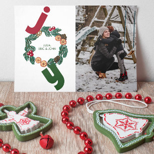 Tarjeta Festiva Alegría con foto y navidades ilustrados corona