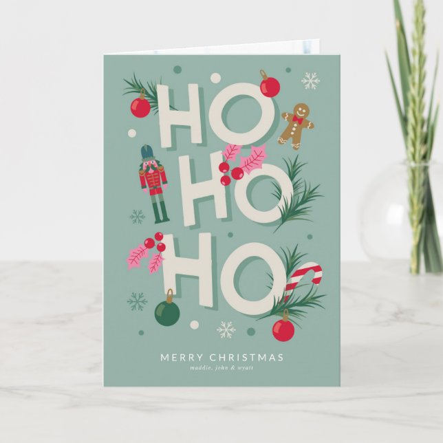 Tarjeta Festiva Alegría de las fiestas de Ho Ho Ho (Anverso)