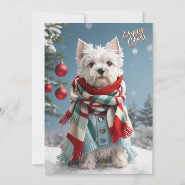 Tarjeta Festiva Alegría de los cachorros: maltés adorable (Anverso)