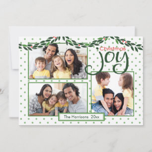 Tarjeta Festiva Alegría de Navidad, Guirnalda y Lunares Verdes