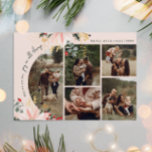 Tarjeta Festiva Alegría Del Arco Floral Moderno En Todas Las Cosas<br><div class="desc">Esta moderna alegría rosa de arco floral en todas las cosas 5 tarjeta de vacaciones de fotos tiene un diseño caprichoso y elegante con vibrantes ilustraciones acuarelas de poinsettias rojas y rosas y delicada vegetación de invierno. Con elementos botánicos de moda como el pino, la harina y las bayas de...</div>