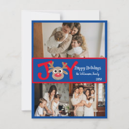 Tarjeta Festiva Alegría Divertido Lindo 3 Foto Cartoon Reno Rojo A