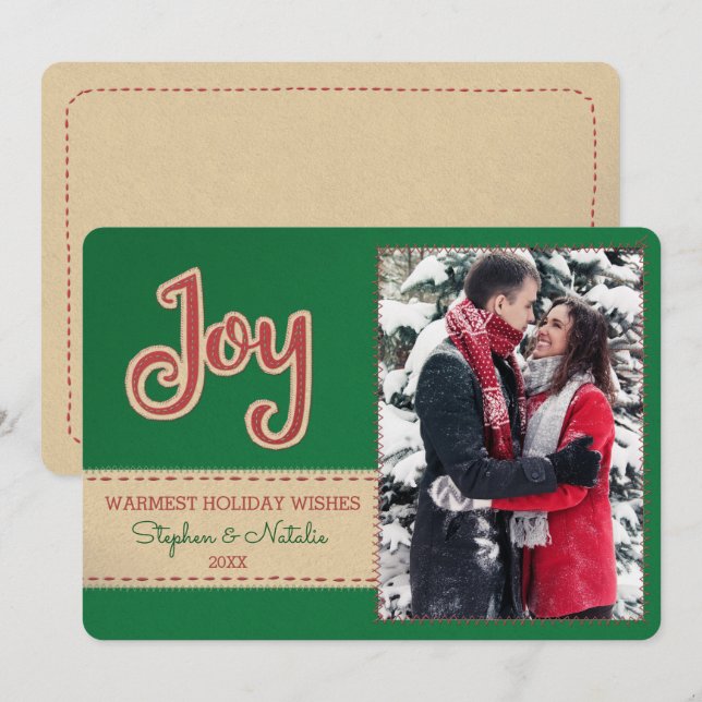 Tarjeta Festiva Alegría | Faux Felt Embroidery 1 vacaciones fotogr (Anverso / Reverso)