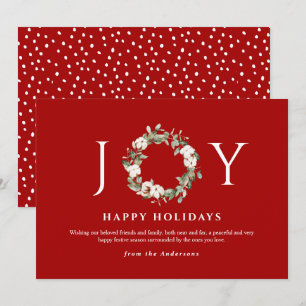 Tarjeta Festiva Alegría Felices Vacaciones Acuarela Wreath Red & W
