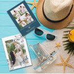 Tarjeta Festiva Alegría Floral de Invierno | Foto<br><div class="desc">Envía esta hermosa tarjeta de vacaciones para tus amigos y familiares con un marco floral de invierno con una foto,  una escritura "alegre",  nombre de la familia y año,  y agrega cuatro fotos con tu mensaje personal al reverso.</div>