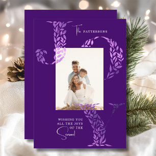 Tarjeta Festiva Alegría Floral Morada Elegante Foto de Familia Nav