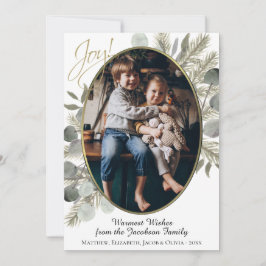 Tarjeta Festiva ¡Alegría! Foto acuática de Golden Pine y Eucalyptu