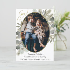Tarjeta Festiva ¡Alegría! Foto acuática de Golden Pine y Eucalyptu