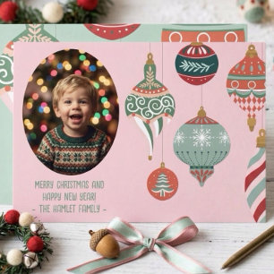 Tarjeta Festiva Alegría Navideña Colorida Rosa