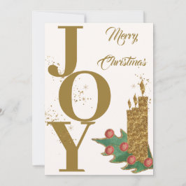 Tarjeta Festiva Alegría Navideña Dorado Verde Bayas Rojas Feliz Na