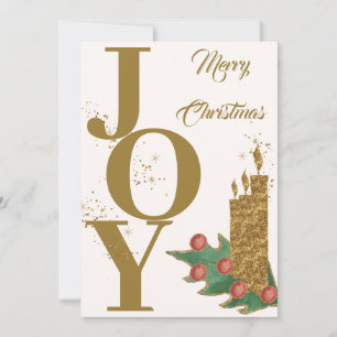 Tarjeta Festiva Alegría Navideña Dorado Verde Bayas Rojas Feliz Na