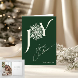 Tarjeta Festiva Alegría Navideña Elegante Verde Foto Doblada