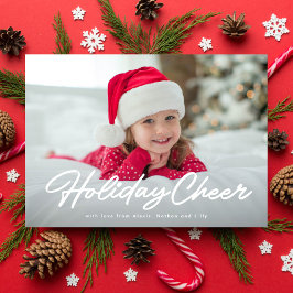 Tarjeta Festiva Alegría navideña guion simple dos fotos