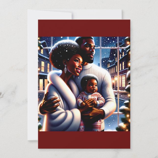 Tarjeta Festiva Alegría navideña: Navidades de una joven familia c (Anverso)