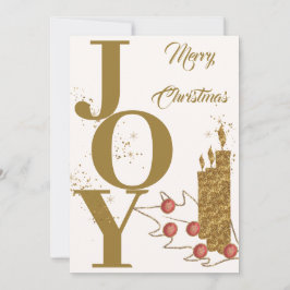 Tarjeta Festiva Alegría Navideña Vela Dorada Bayas Rojas Feliz Nav