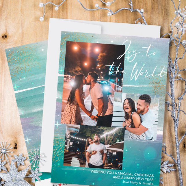 Tarjeta Festiva Alegría nocturna estrellada al mundo 3 Foto Verde (Subido por el creador)