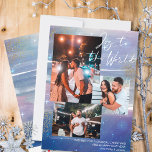 Tarjeta Festiva Alegría nocturna estrellada en el Collage de fotos<br><div class="desc">Crea tu propia tarjeta de vacaciones de 3 collage de fotos, con las letras de la mano de Joy to the World, en un fondo nocturno estrellado. El diseño se caracteriza por sus pinceladas acuáticas, en tonos azul índigo violeta y gris, con estrellas, resplandor estrellado y polvo dorado. La alegría...</div>