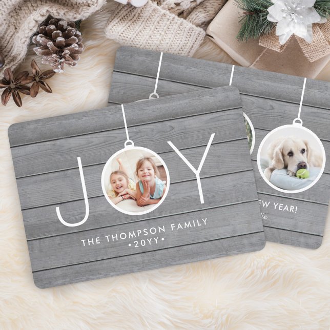 Tarjeta Festiva Alegría Ornamentos navideños Sencillos Madera Gris (Subido por el creador)