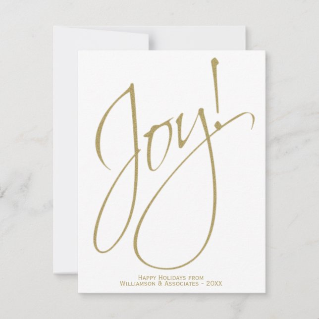 Tarjeta Festiva ¡Alegría! Pequeña empresa blanca y dorada simple (Anverso)
