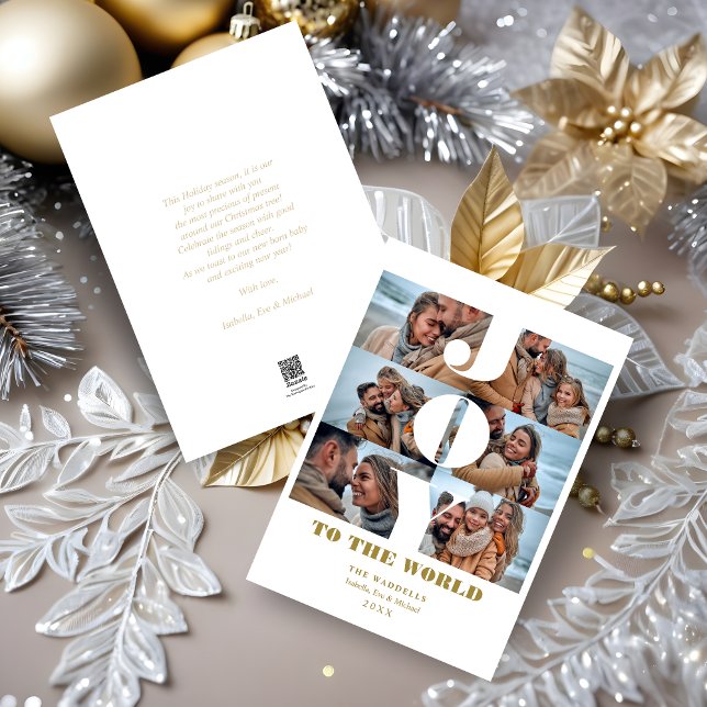 Tarjeta Festiva Alegría por el Collage de fotos de Personalizados  (Beautiful Christmas Collage 6 Photos & Gold Holiday Card.)