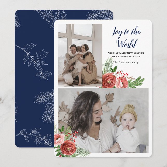 Tarjeta Festiva Alegría por el saludo de feriado mundial con foto (Anverso / Reverso)