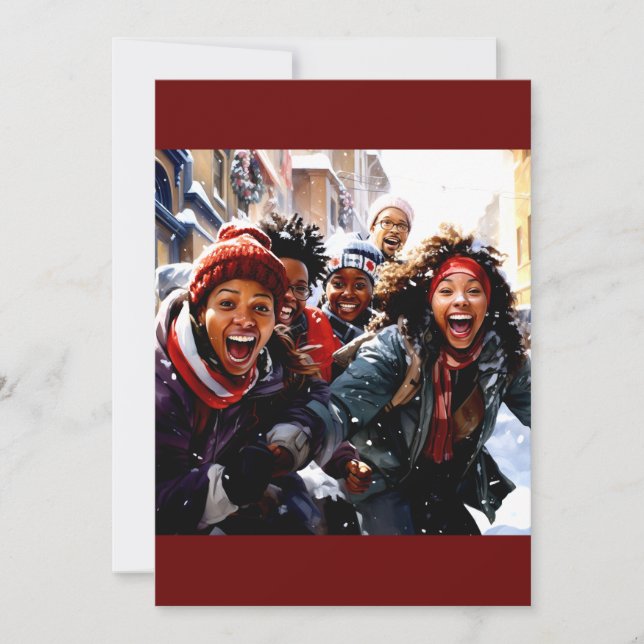 Tarjeta Festiva Alegría por las nevadas de los niños (Anverso)