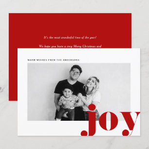 Tarjeta Festiva Alegría roja negrita tipografía Navidades modernos