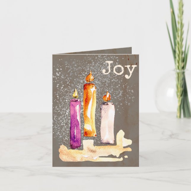 Tarjeta Festiva ¡Alegría! Trio de Velas de la Esparkle de la Acuar (Anverso)