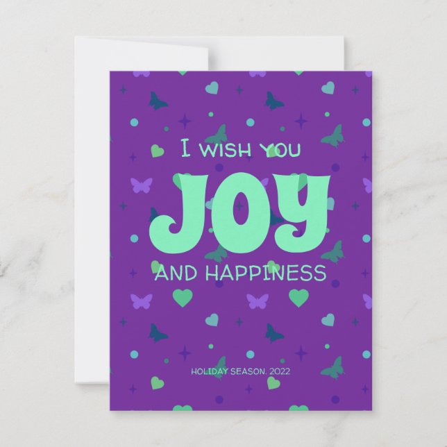 Tarjeta Festiva alegría y felicidad verde púrpura (Anverso)