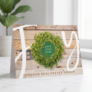 Tarjeta Festiva Alegría y madera de pino con logotipo de empresa