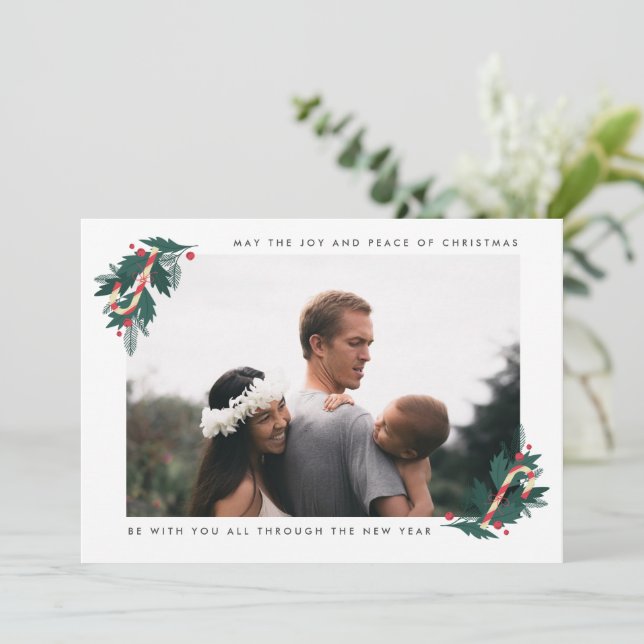 Tarjeta Festiva Alegría y paz de los Navidades Foto moderna  (Anverso de pie)