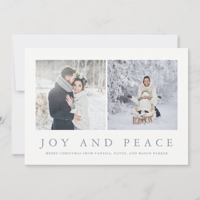 Tarjeta Festiva Alegría y paz | Navidades modernos dos fotos (Anverso)