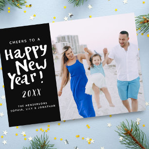 Tarjeta Festiva Alegrías a una foto moderna de la Feliz Año Nuevo