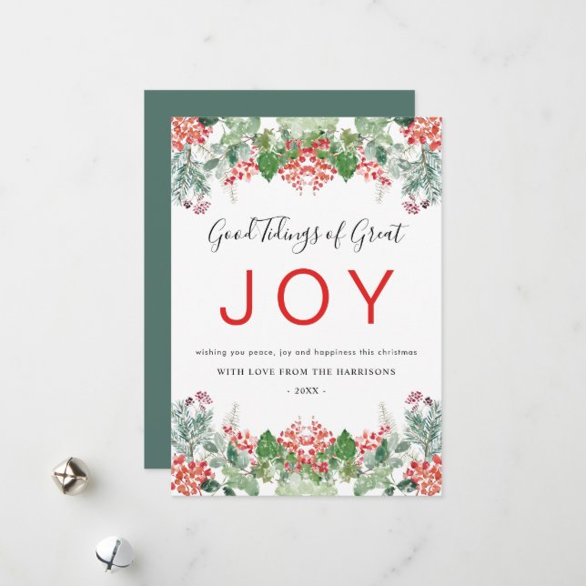 Tarjeta Festiva Alegrías Navideñas de Bayas y Verdor (Anverso/Reverso In Situ)