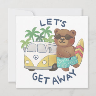 Tarjeta Festiva Alejémonos: Dibujo de osito de Teddy y camioneta d