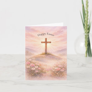 Tarjeta Festiva Aleluya Feliz Pascua Cruz de Madera Acuarela
