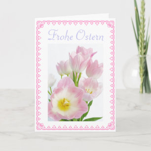 Tarjeta Festiva Alemán: Tulipanes de Frohe Ostern/de Pascua