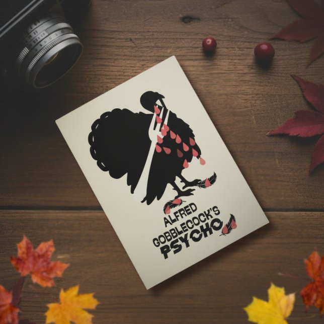 Tarjeta Festiva Alfred Gobblecock’s Psycho Funny Thanksgiving (A bold and hilarious parody for those who like their Thanksgiving with a twist of suspense.)