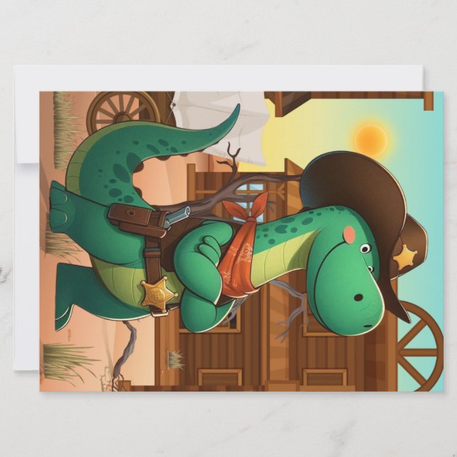 Tarjeta Festiva Alguacil/vaquero de dinosaurio (Anverso)