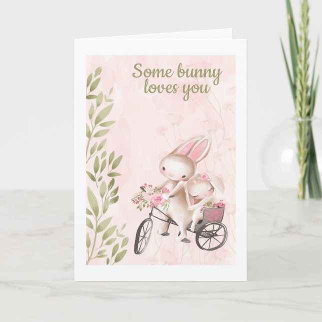 Tarjeta Festiva Algunos conejitos te aman a ti Día de San Valentín (Anverso)