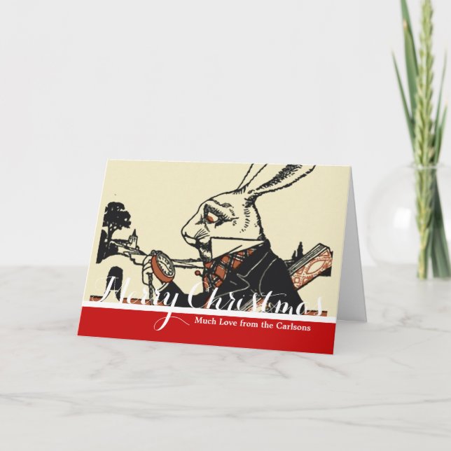 Tarjeta Festiva Alice Conejo Blanco Clásico País de las Maravillas (Anverso)