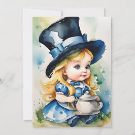 Tarjeta Festiva Alicia de color de agua para bebé en el país de la